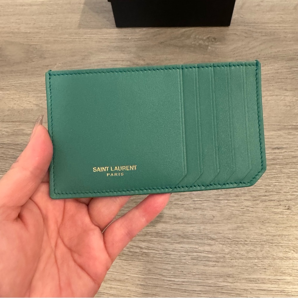 Saint Laurent Denim Quilted Loulou Puffer Monogram Pouch Clutch in Basil color - Picture 8 of 14